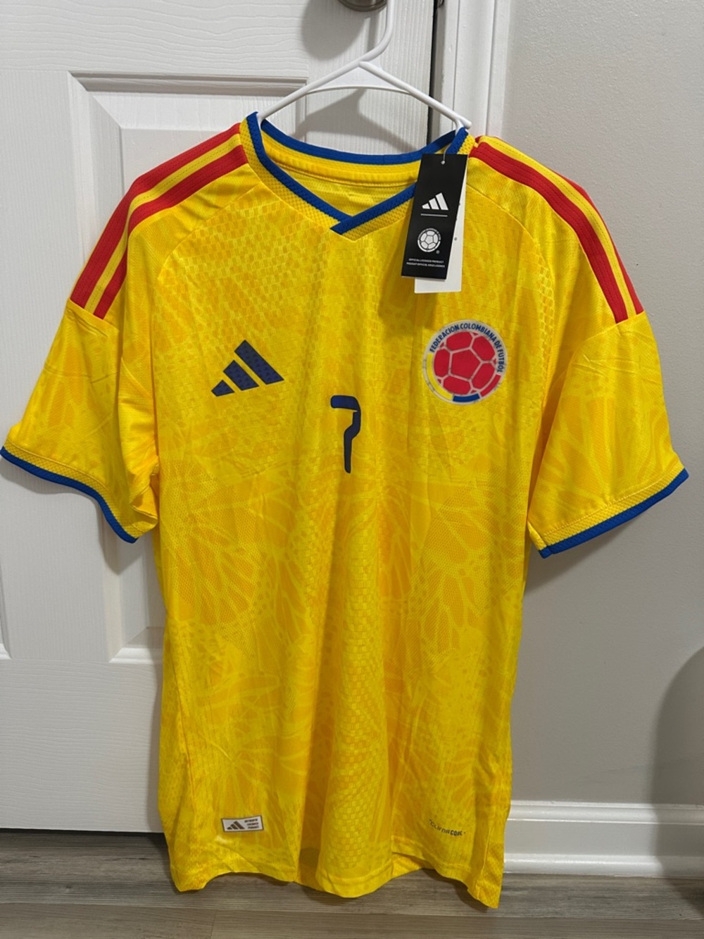 adidas Men’s Yellow Colombia Soccer Jersey with Red & Blue Accents